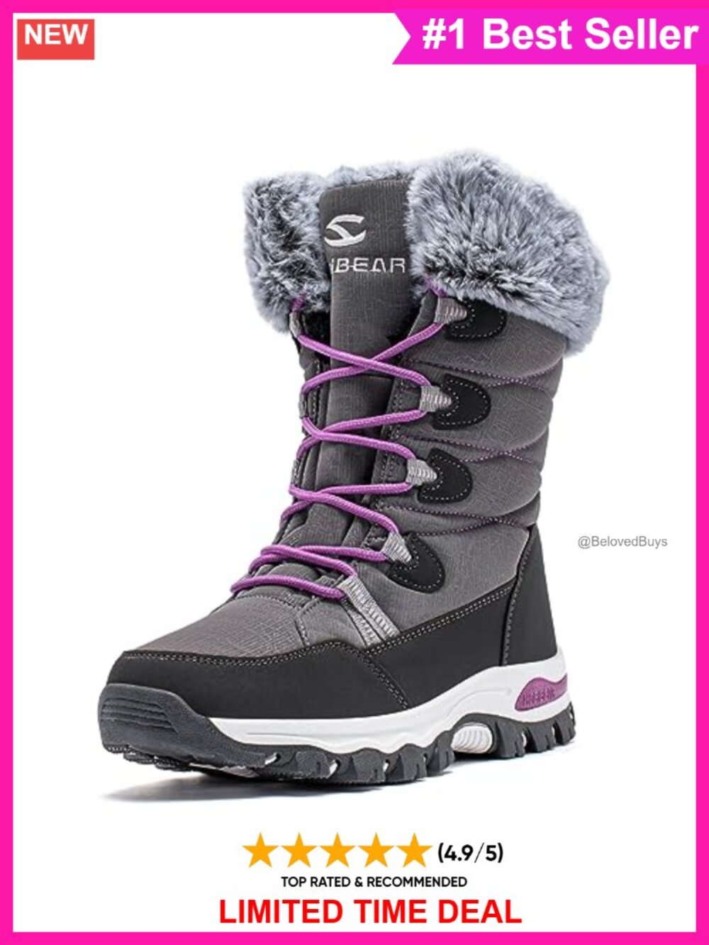 Waterproof Snow Boots Faux Fur Lined Mid-Calf Winter Booties